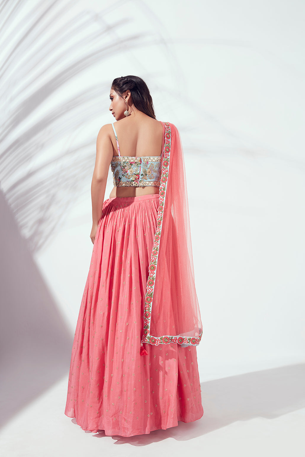 Coral Pleated Lehenga Set