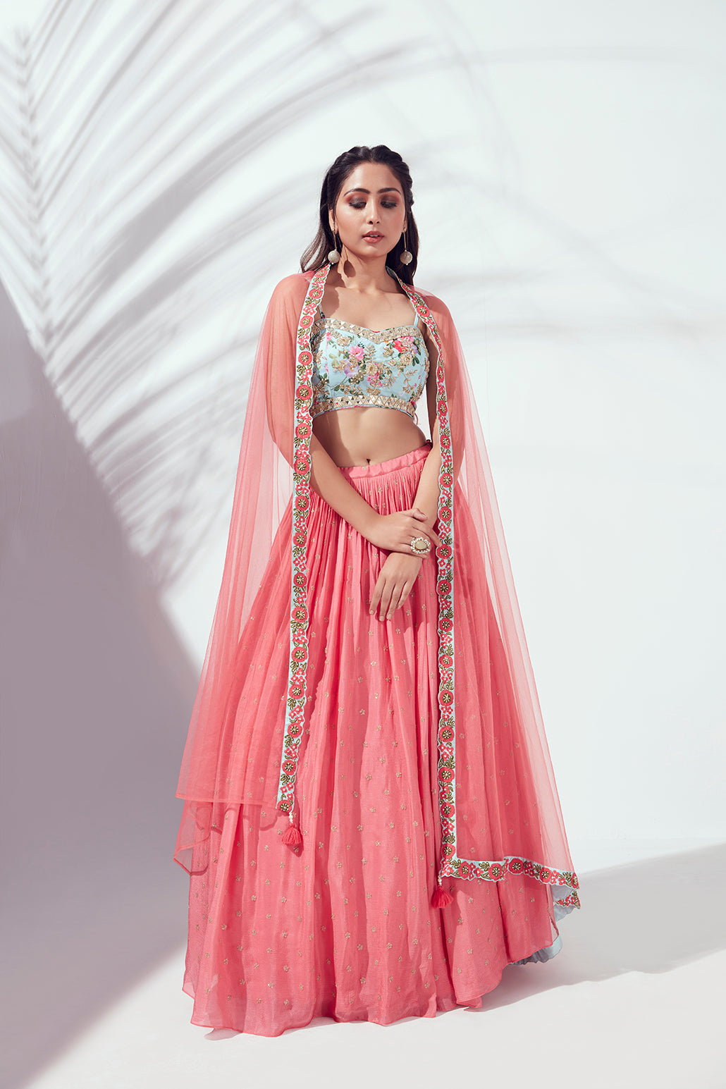 Coral Pleated Lehenga Set