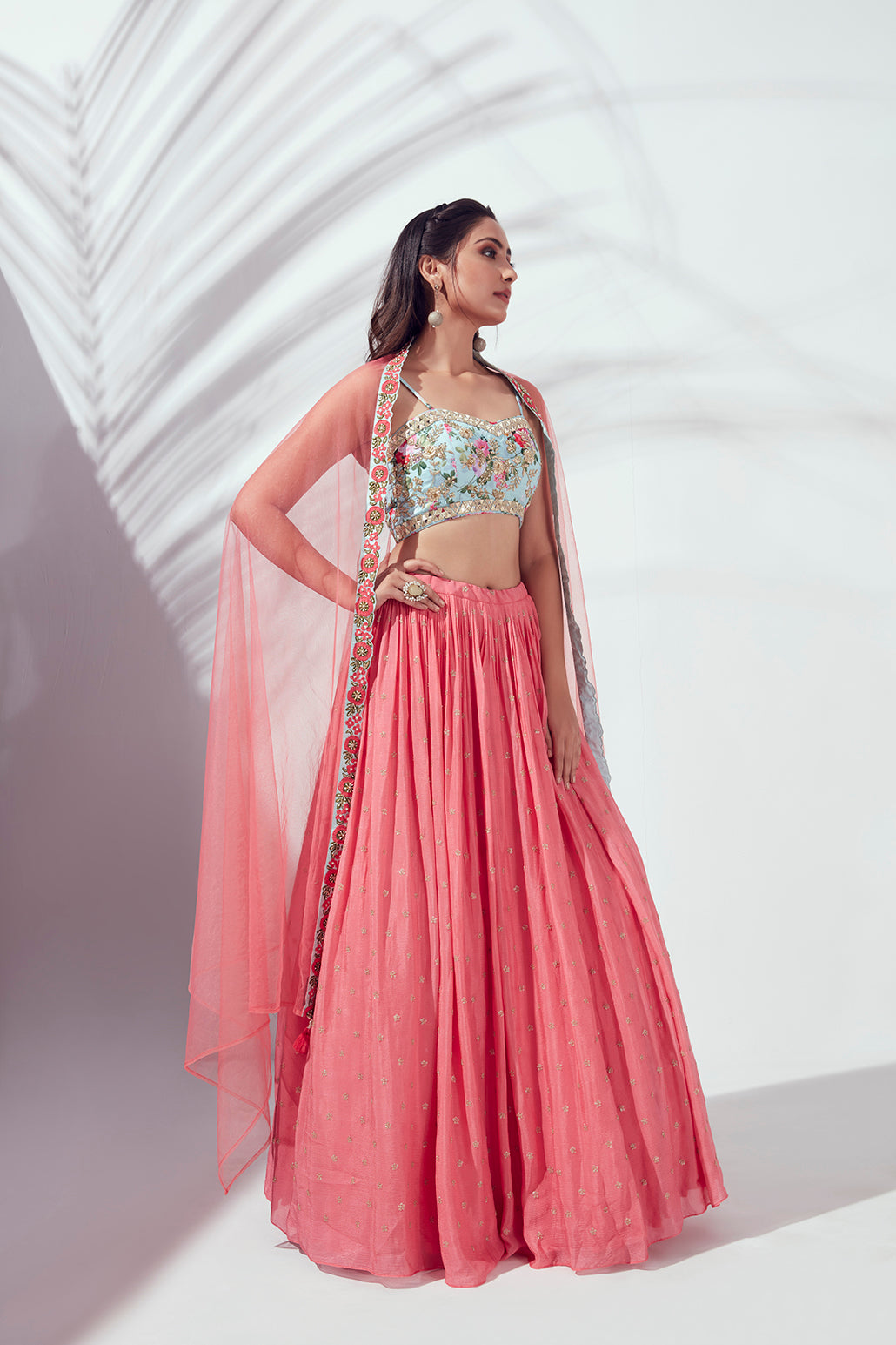 Coral Pleated Lehenga Set