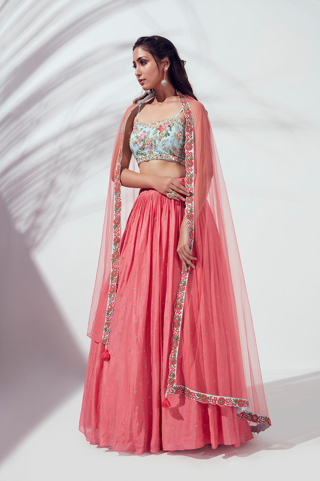 Coral Pleated Lehenga Set