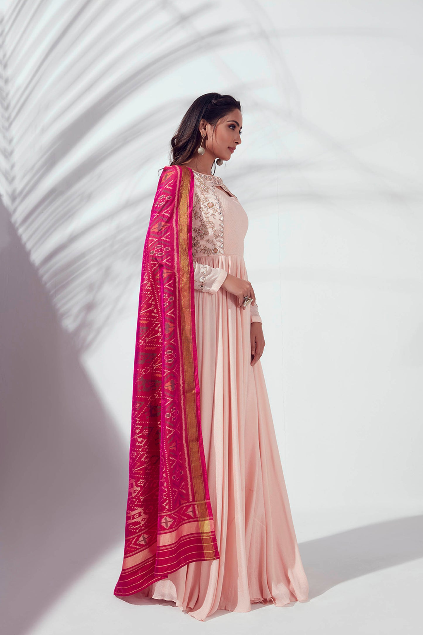 Light Pink Embroidered Pleated Anarkali Set