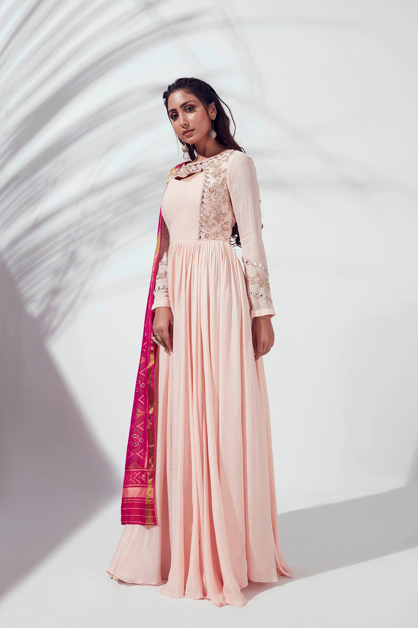 Light Pink Embroidered Pleated Anarkali Set