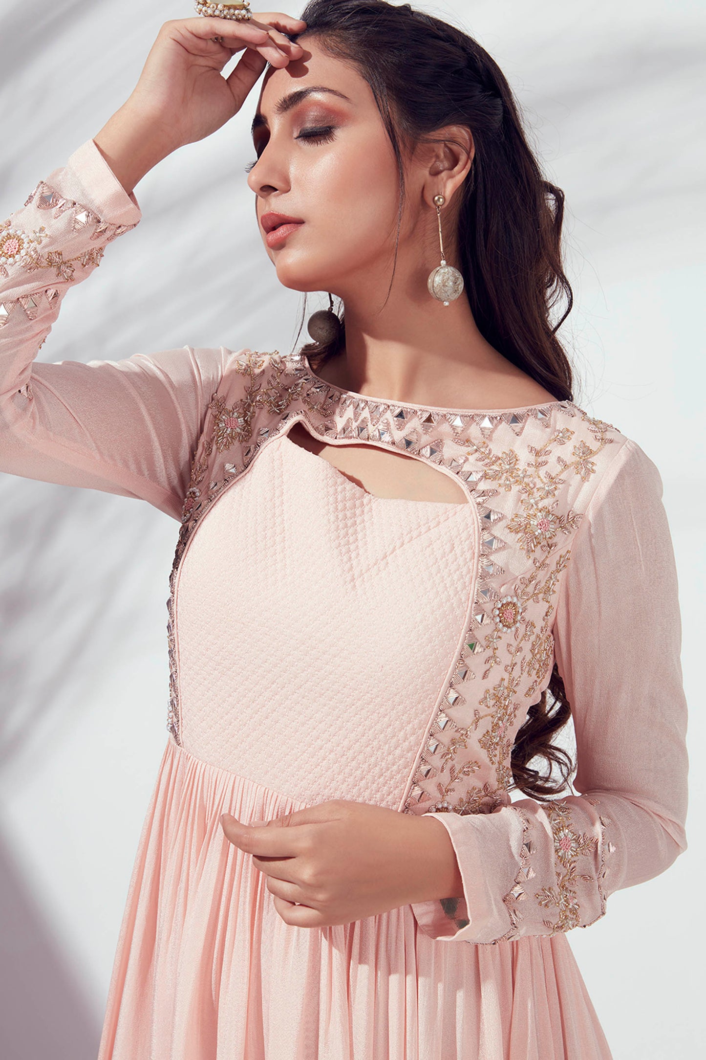 Light Pink Embroidered Pleated Anarkali Set