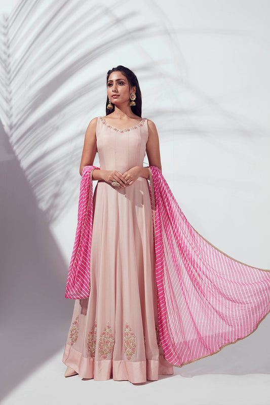 Pink Hand Embroidered Anarkali Set