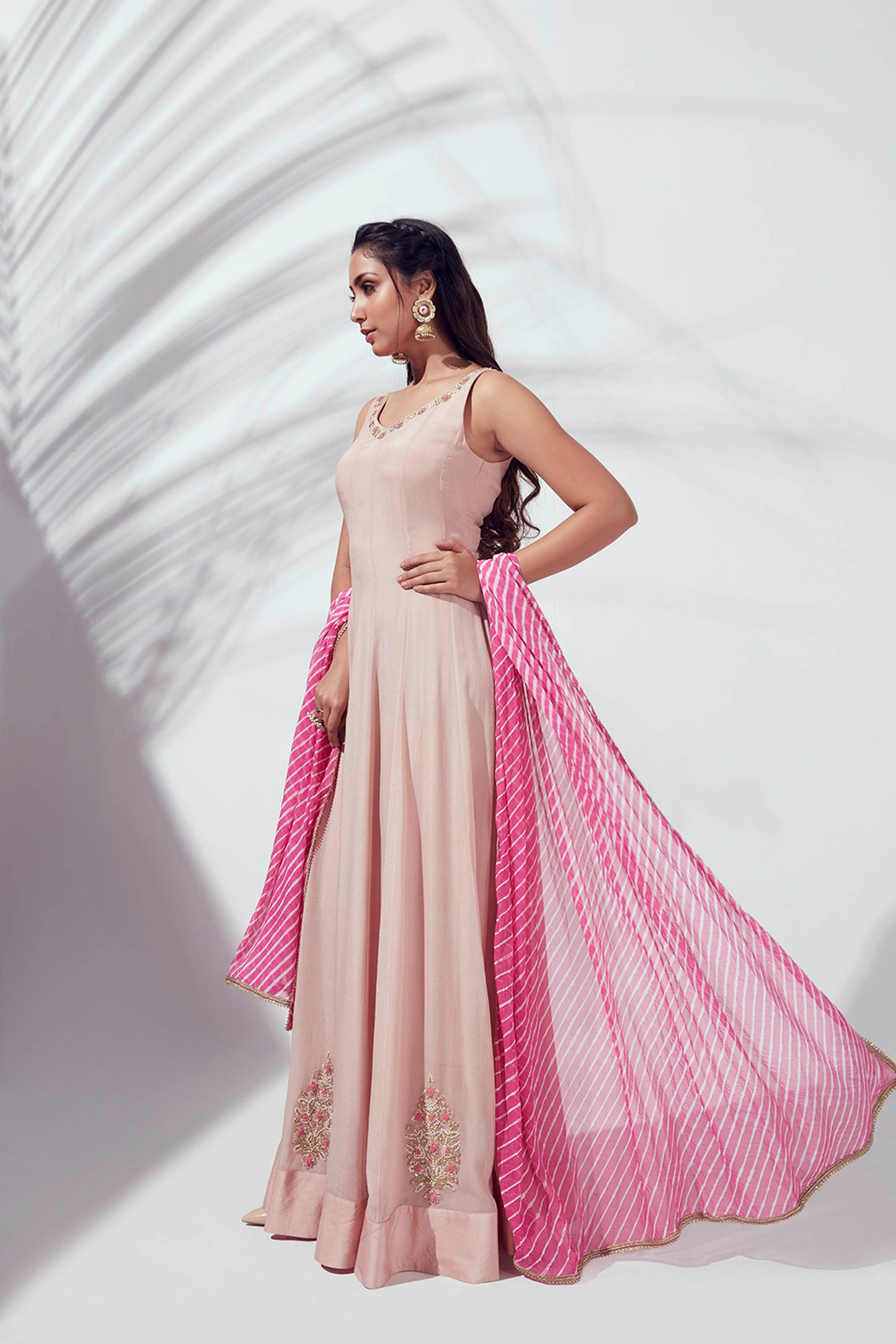 Pink Hand Embroidered Anarkali Set