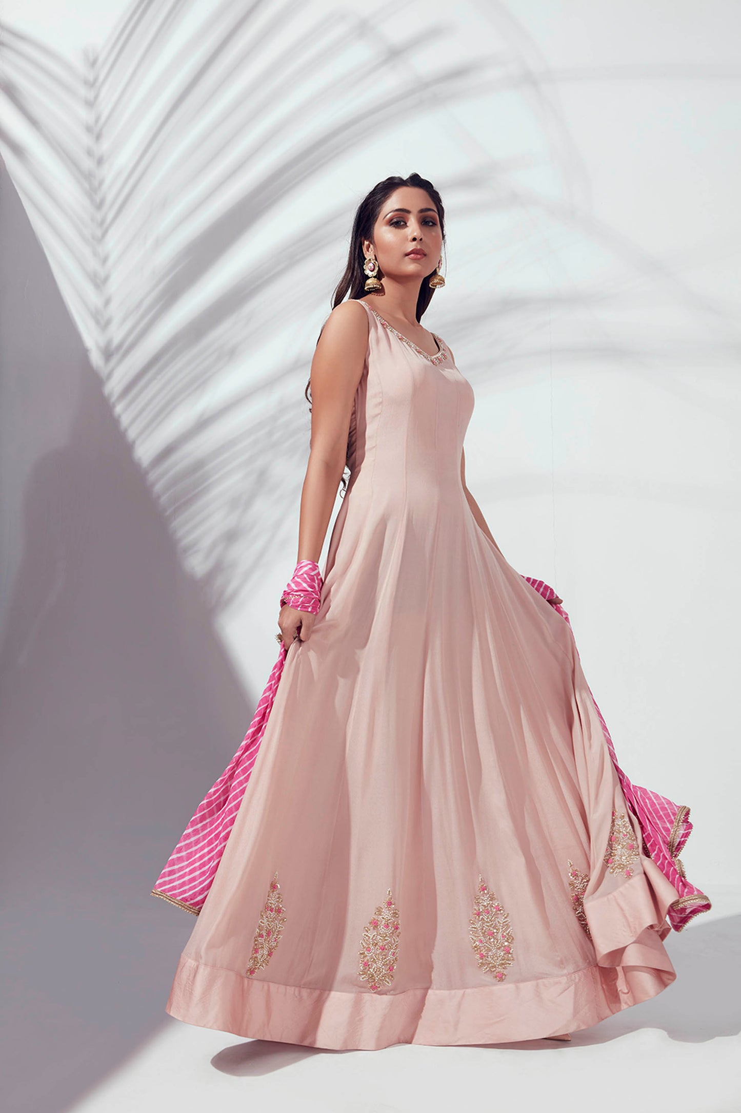 Pink Hand Embroidered Anarkali Set