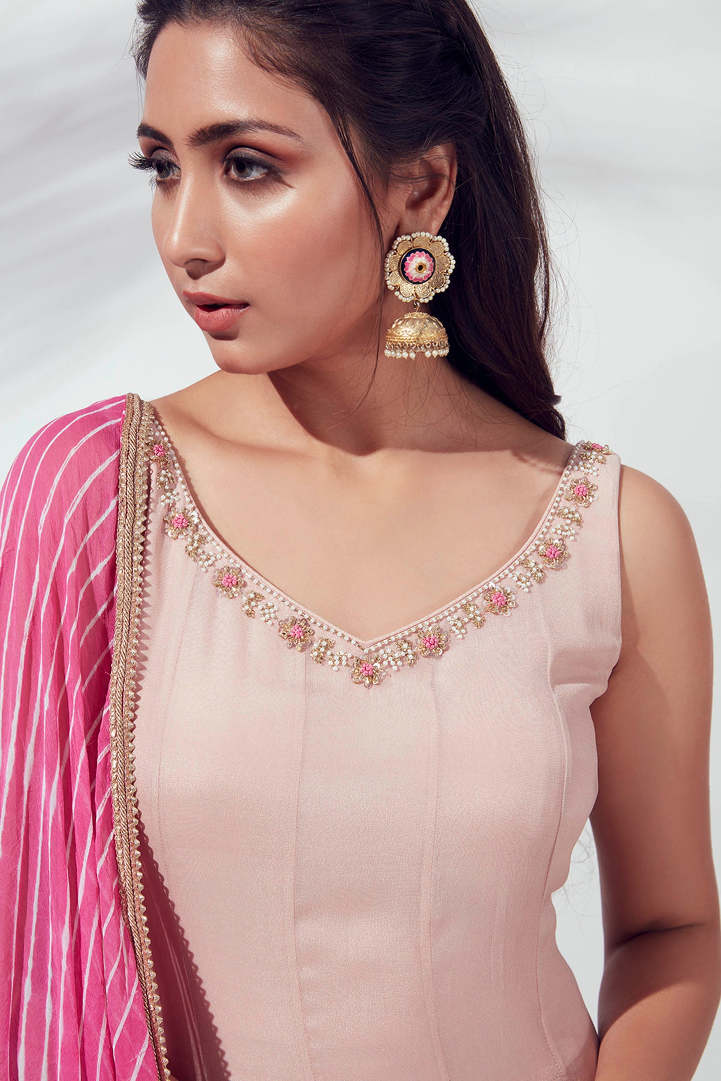 Pink Hand Embroidered Anarkali Set