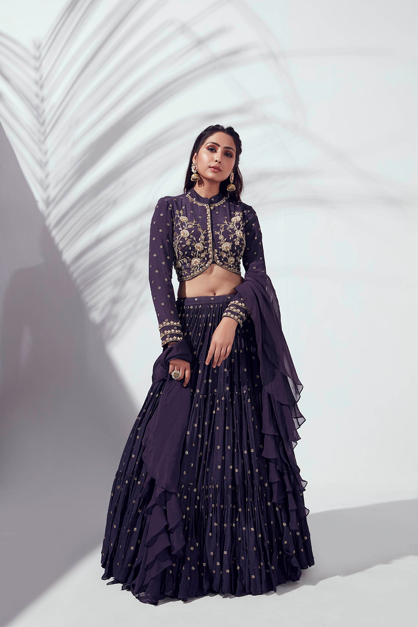 Purple Layered Lehenga Set