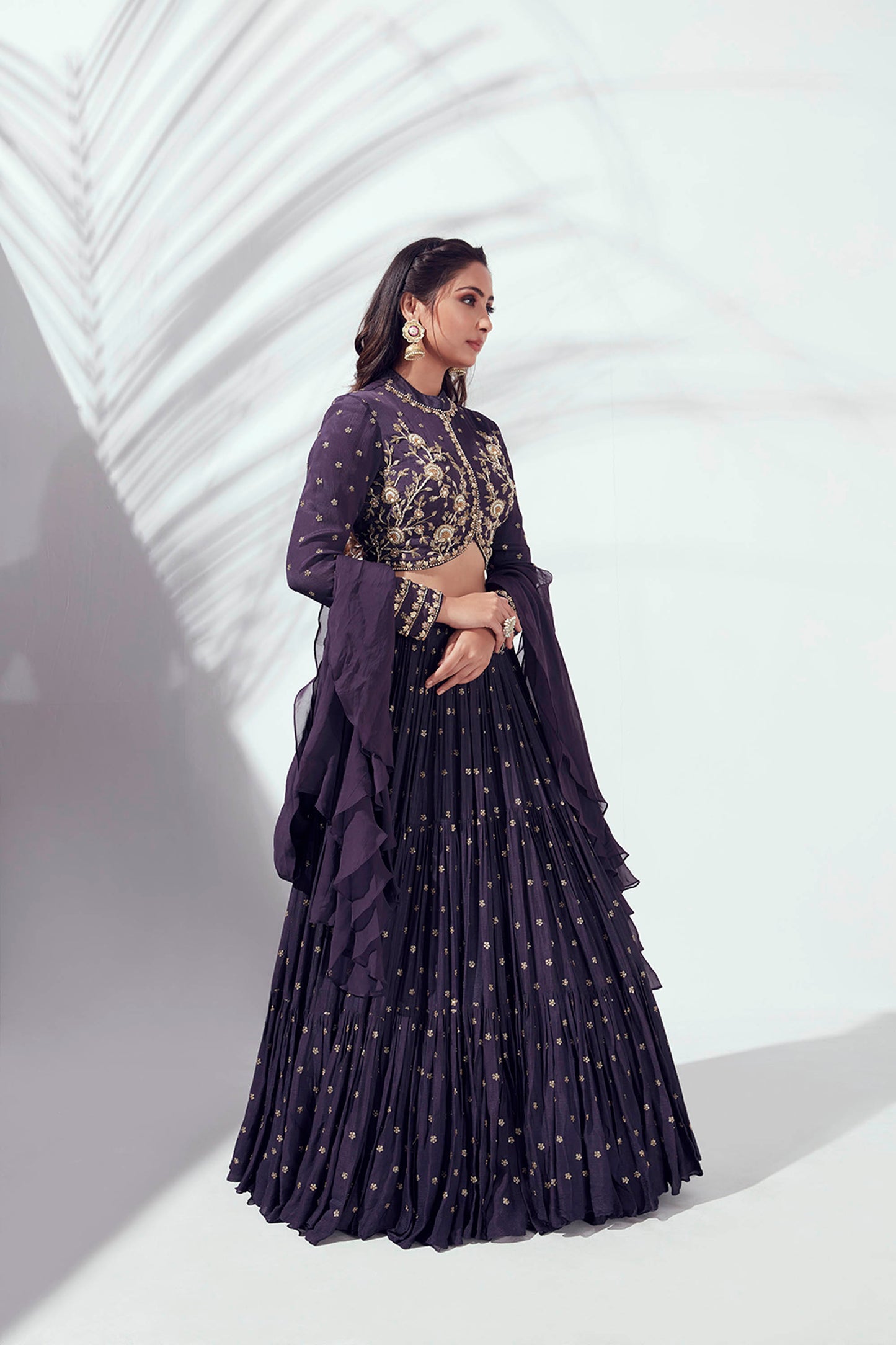 Purple Layered Lehenga Set