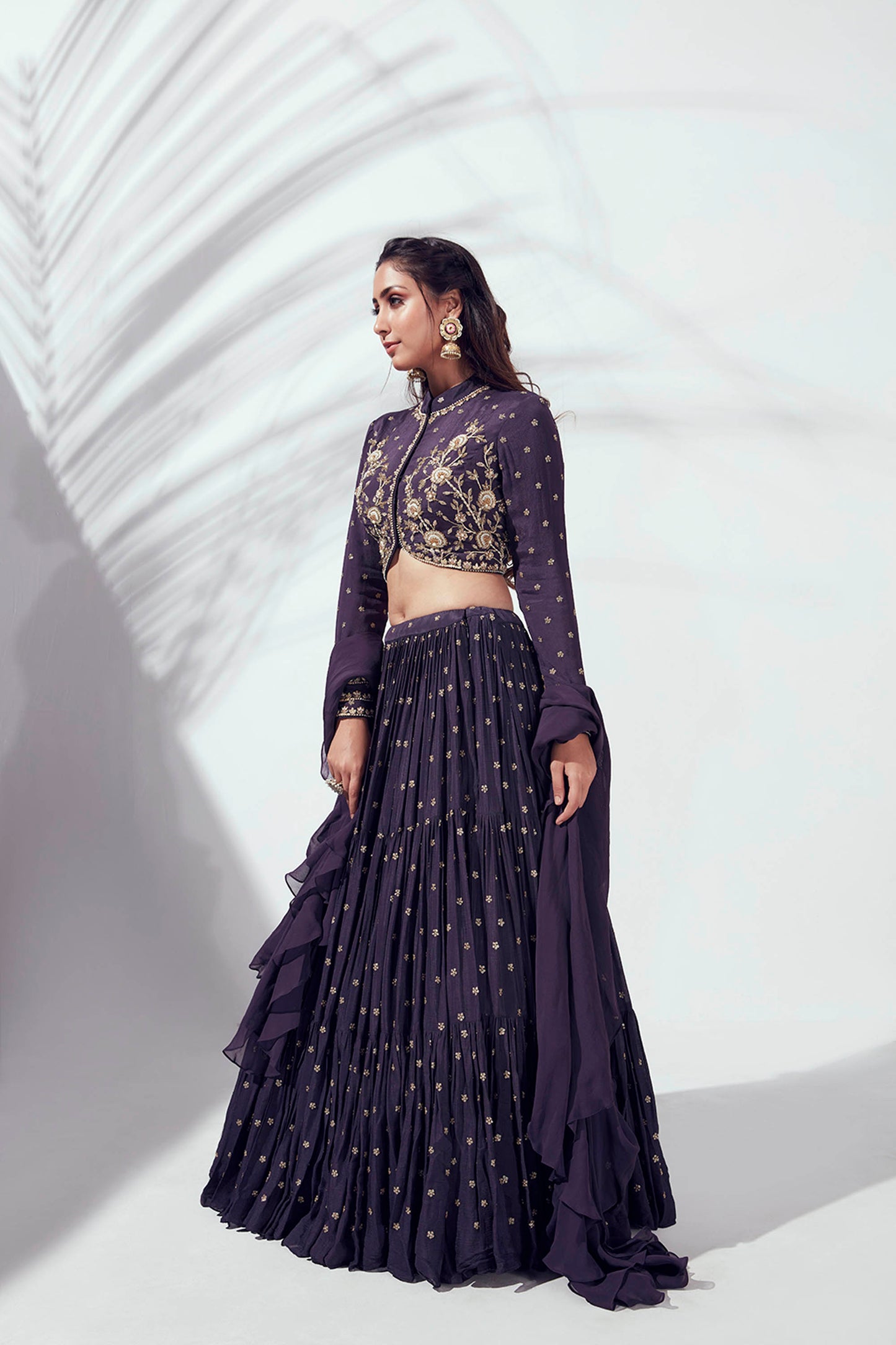 Purple Layered Lehenga Set