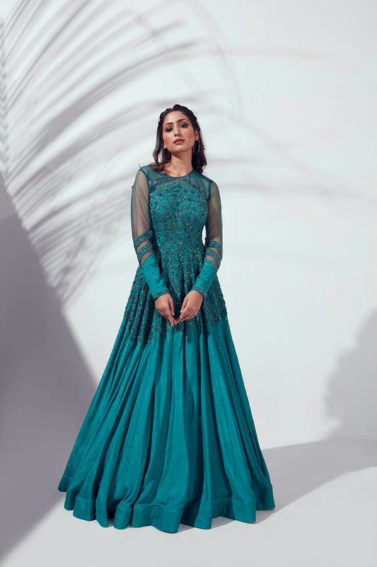 Teal Green Hand-Crafted Gown