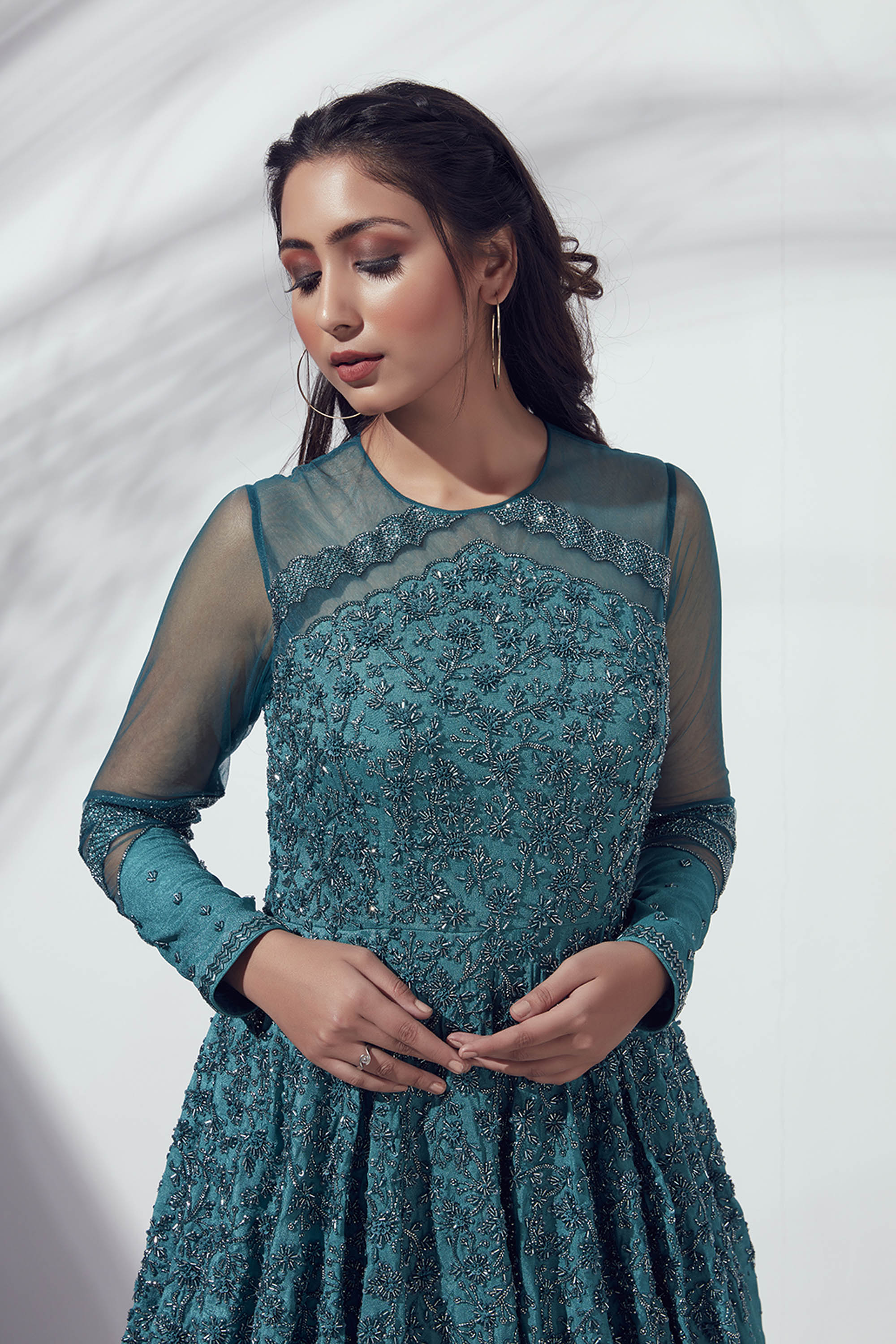 Teal Green Hand-Crafted Gown