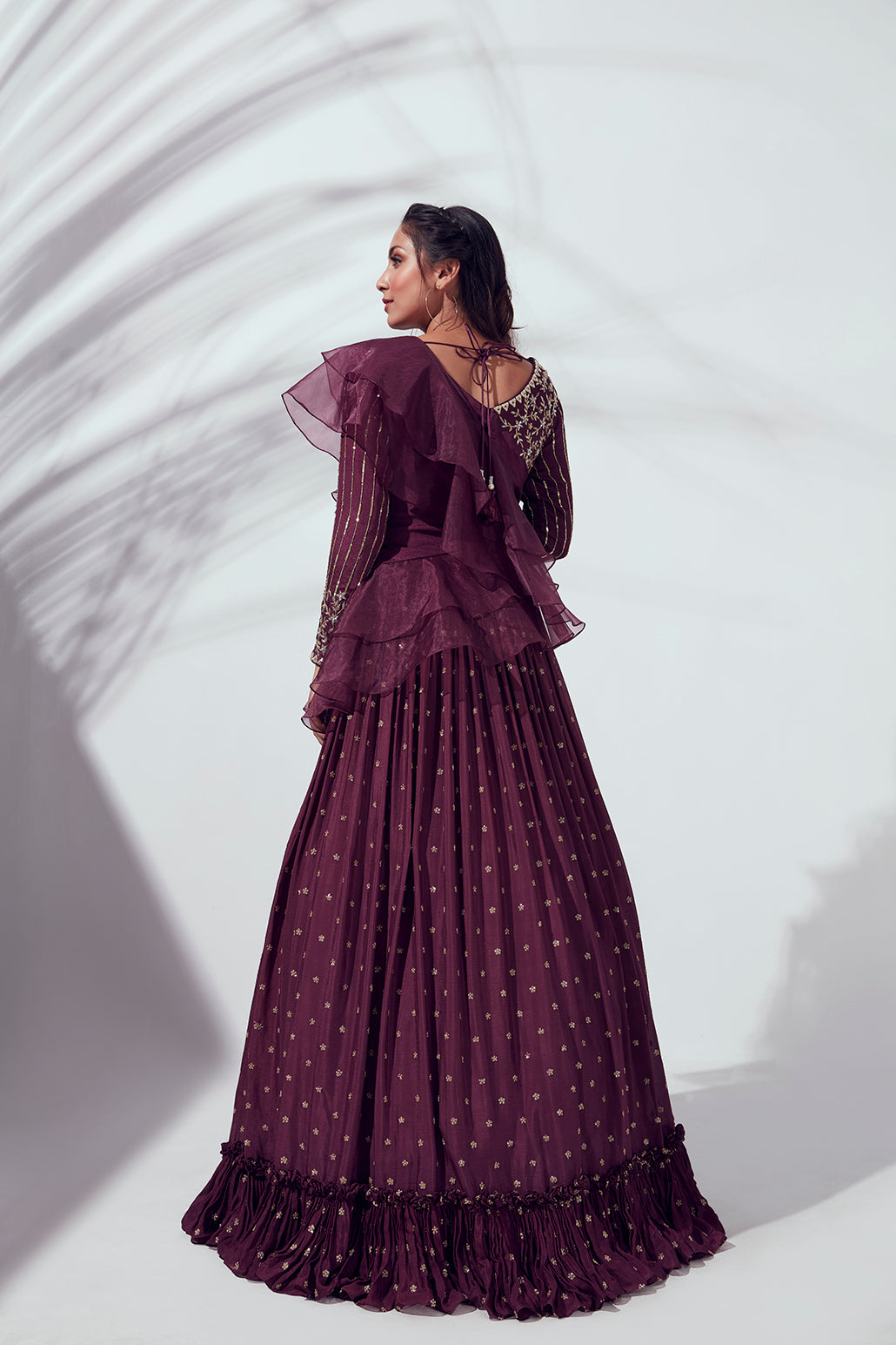 Wine Pleated Lehenga Set