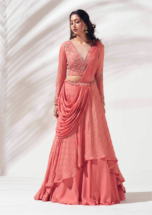 Dusty Orange Layered Lehenga set