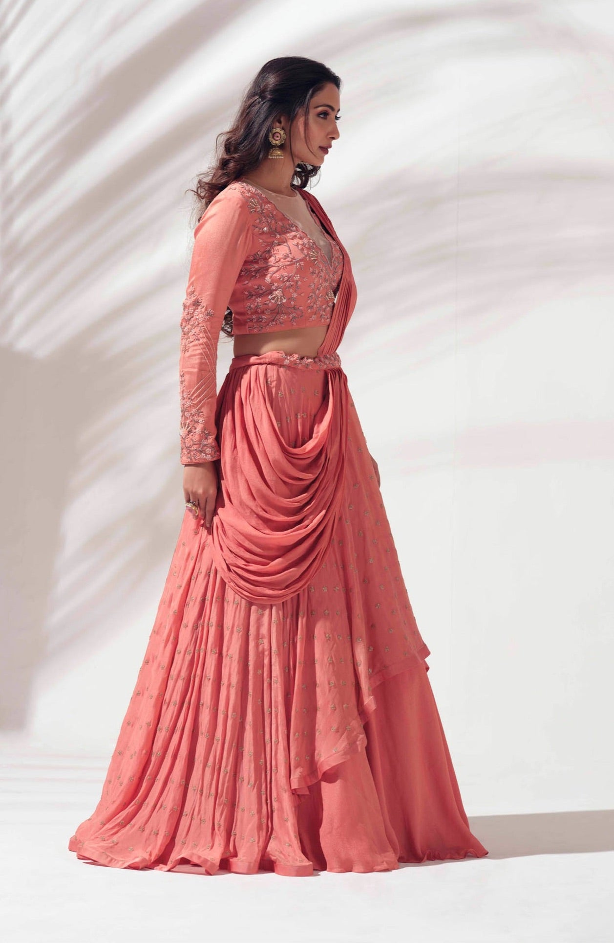 Dusty Orange Layered Lehenga set