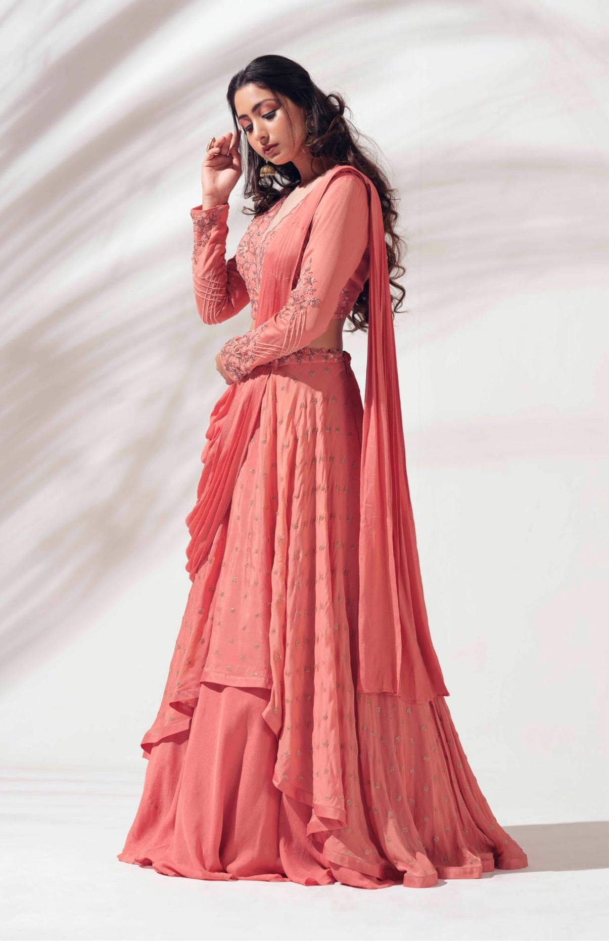 Dusty Orange Layered Lehenga set