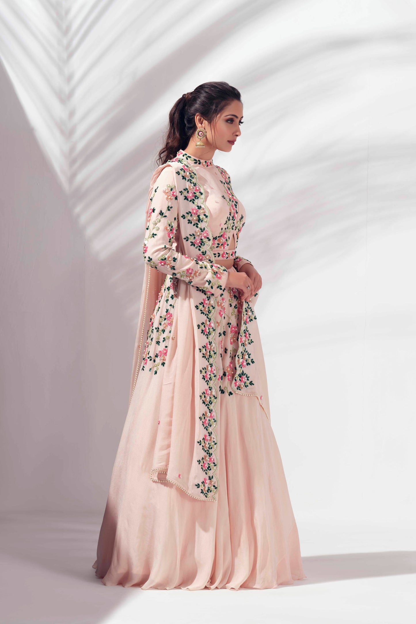 Pastel Pink Floral Motif Lehenga Set