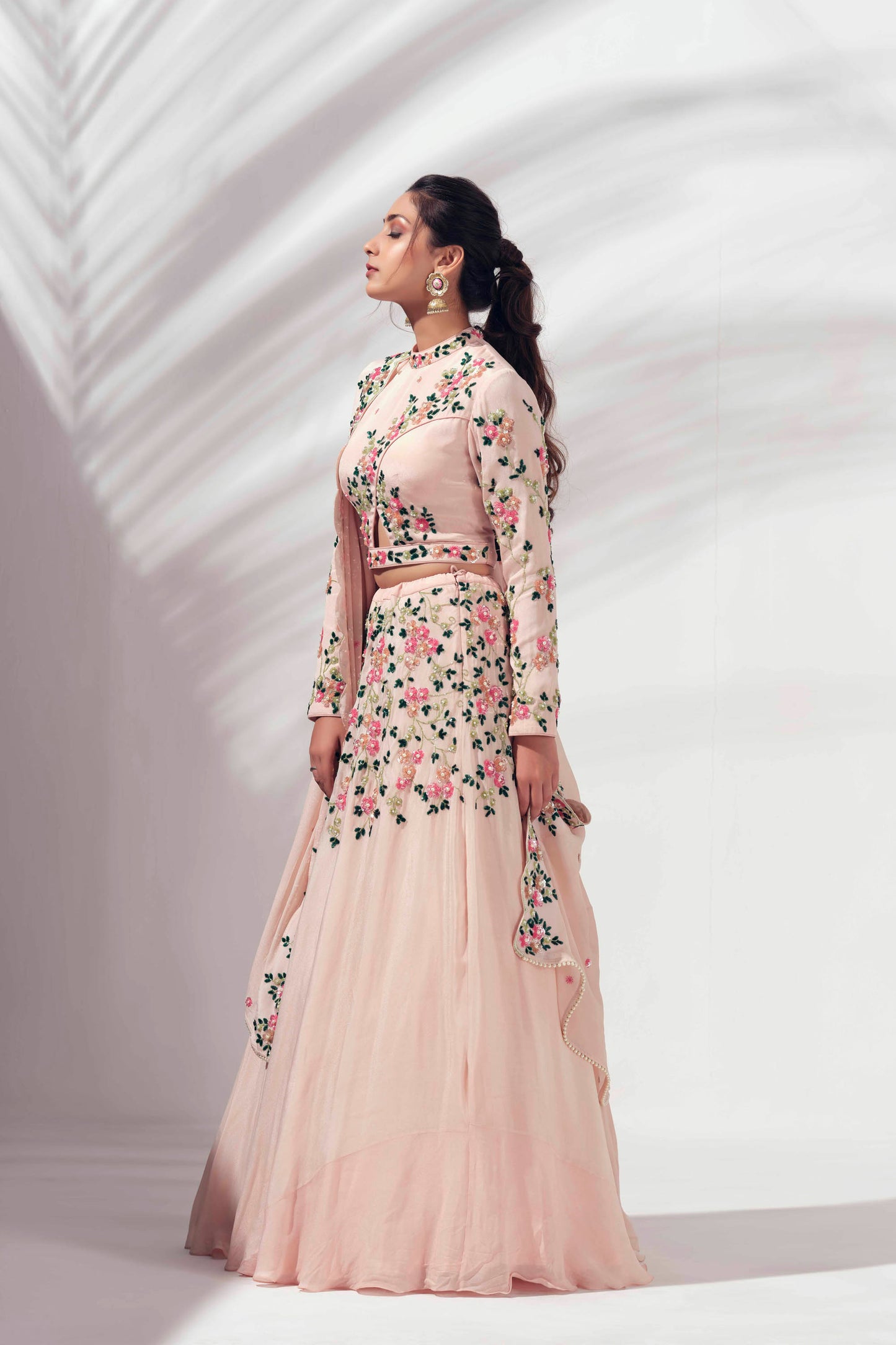 Pastel Pink Floral Motif Lehenga Set