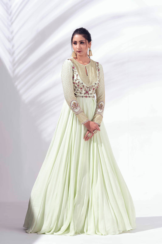 Mint Green Georgette Gown