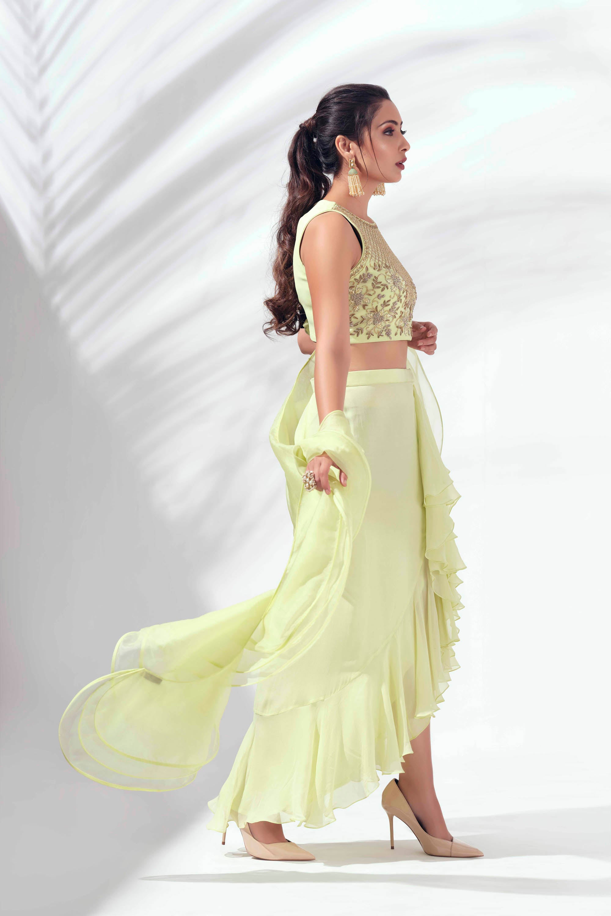 Mint Green Draped Skirt Set