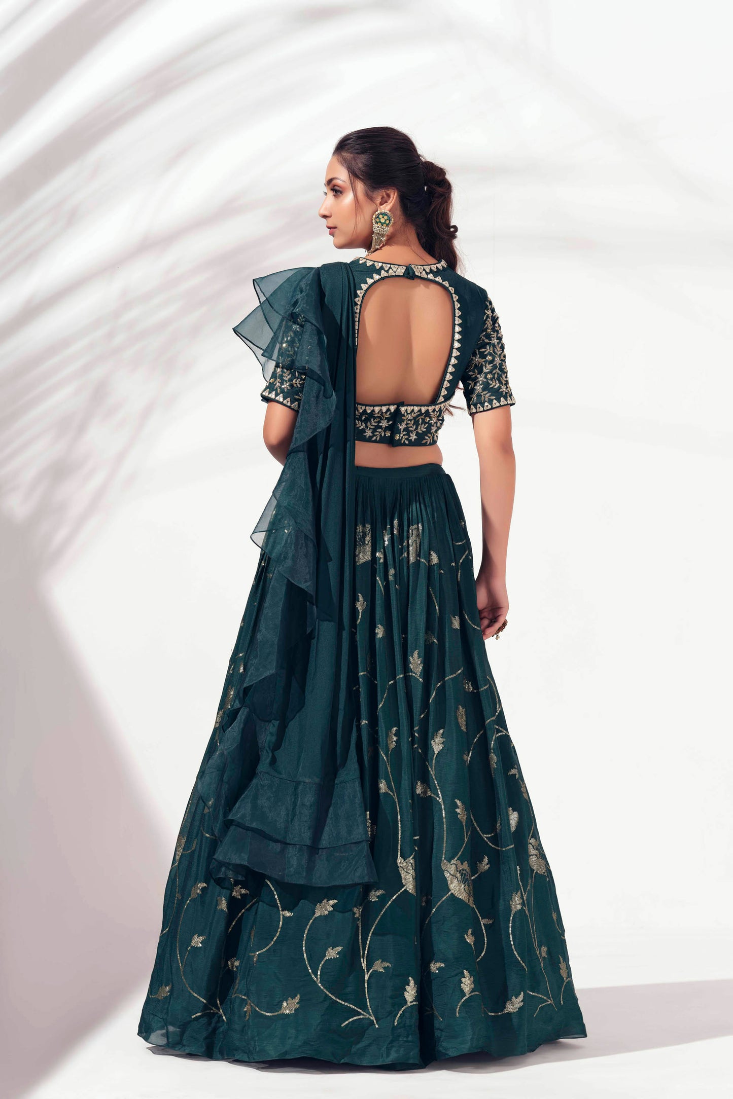 Midnight Green Embroidered Lehenga set