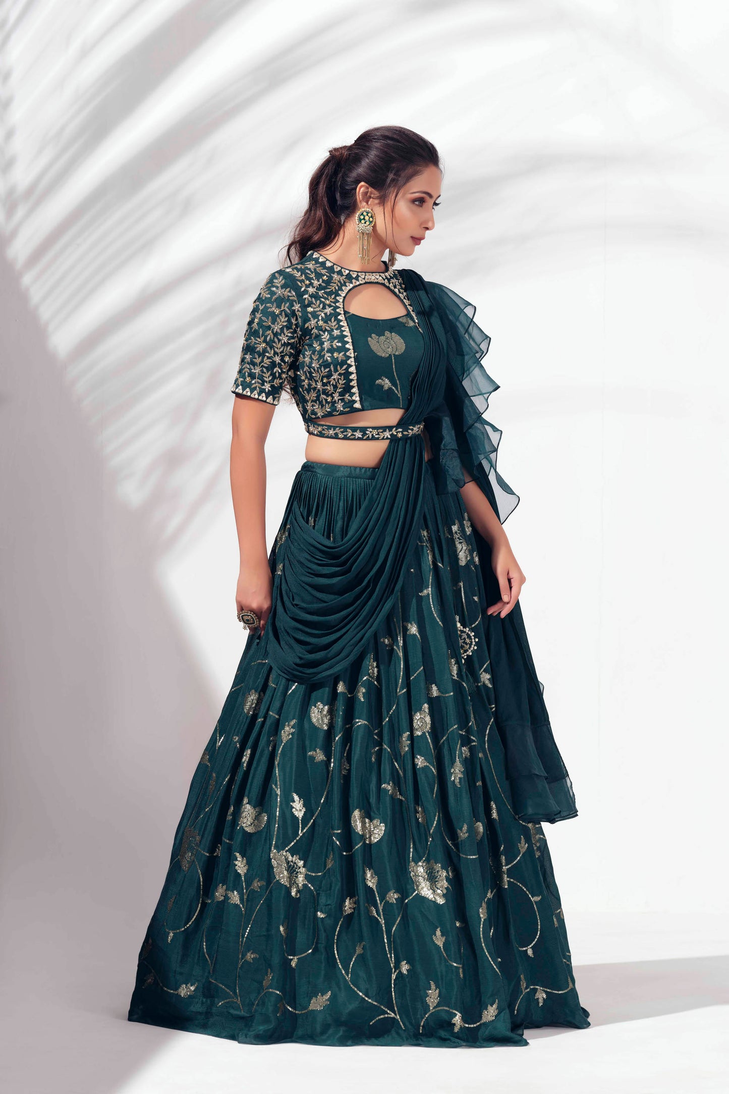 Midnight Green Embroidered Lehenga set