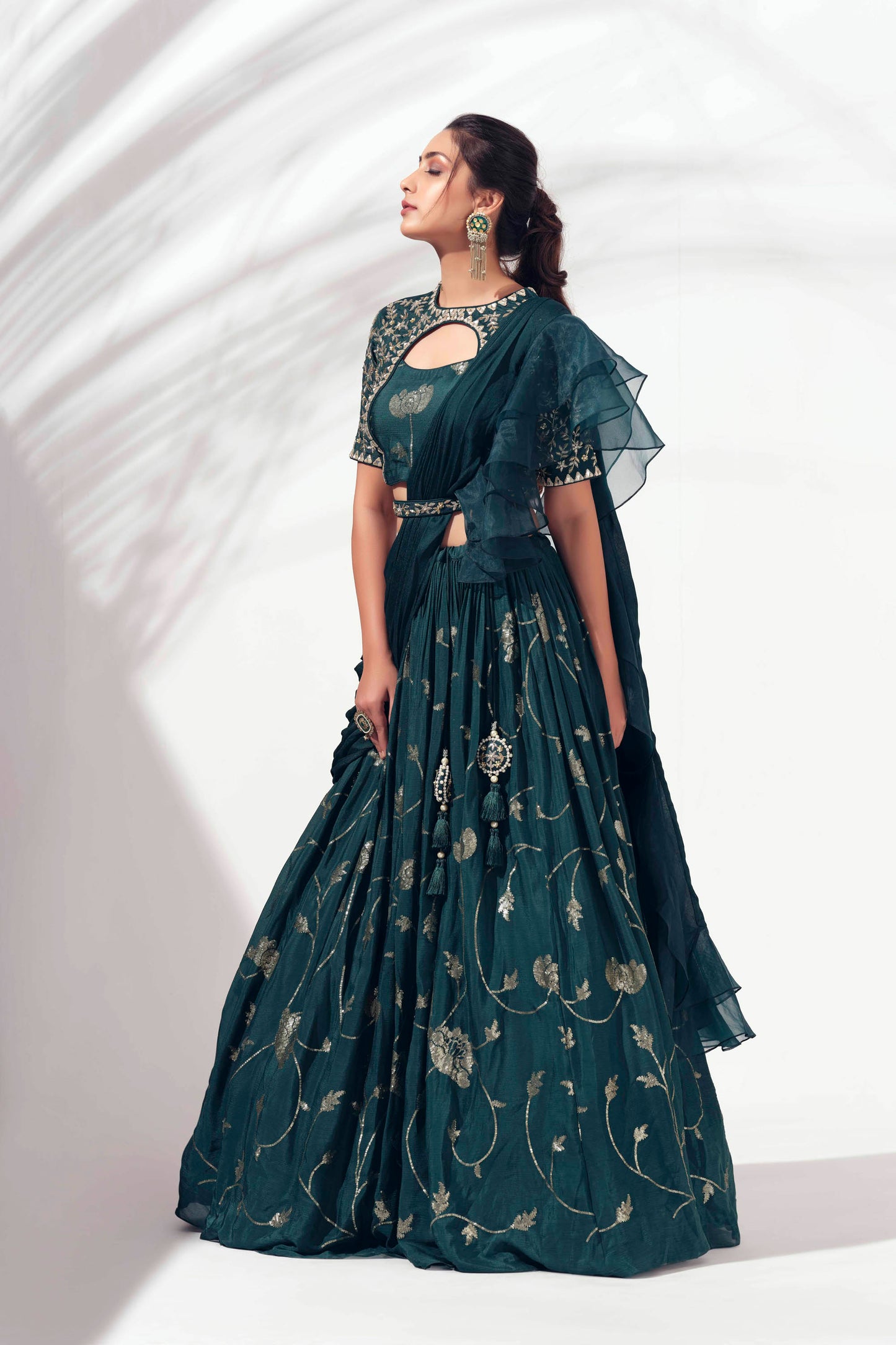 Midnight Green Embroidered Lehenga set