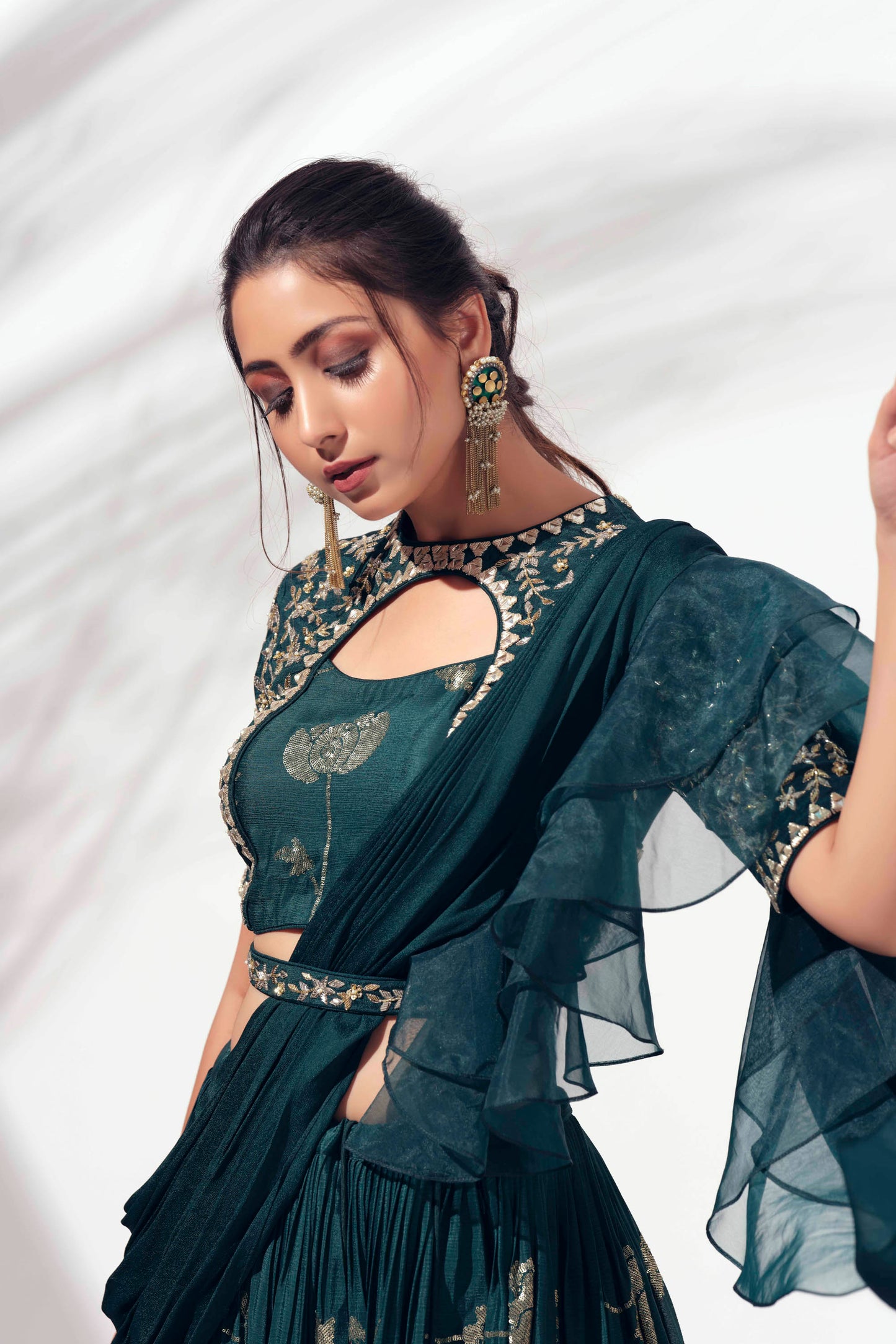 Midnight Green Embroidered Lehenga set