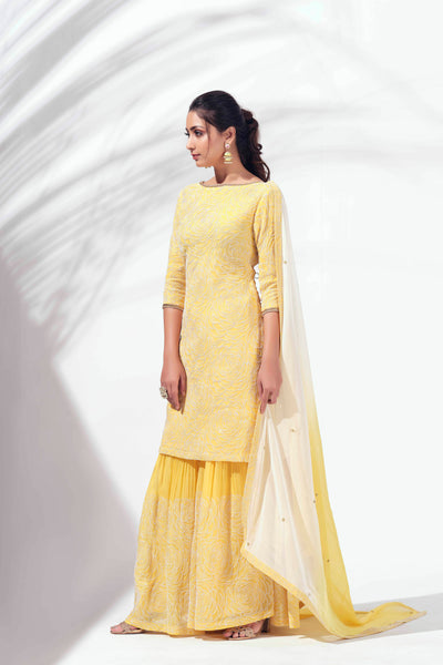 Yellow Sequins Embroidered Sharara Set