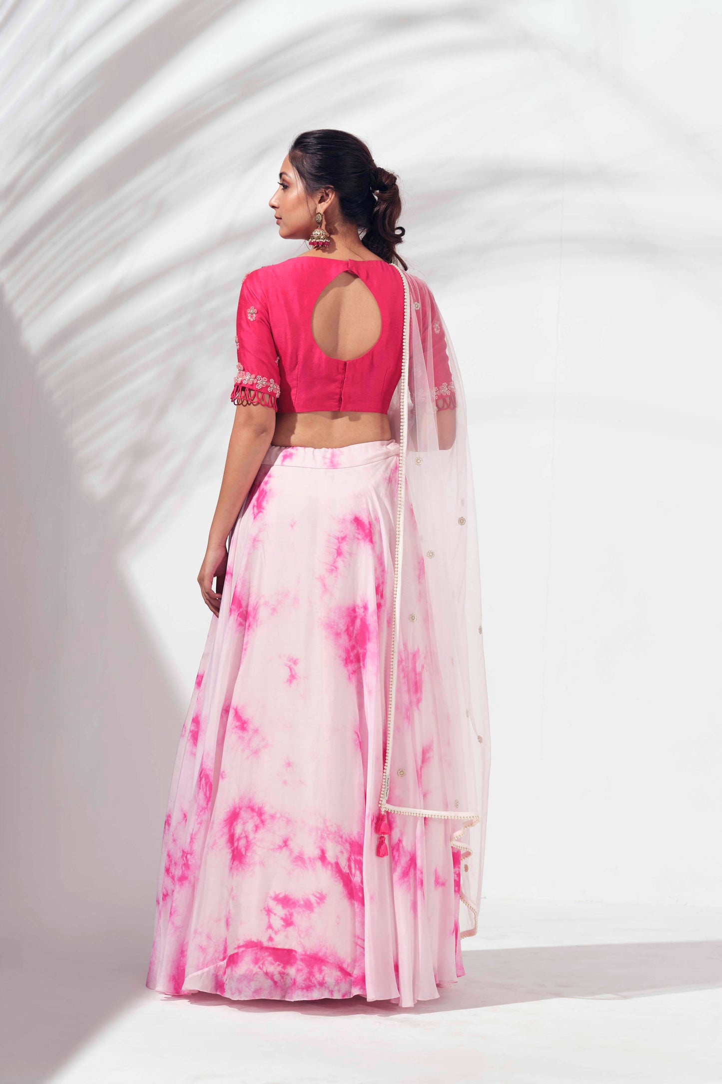 Light Pink Hand Tie - Dye Lehenga Set