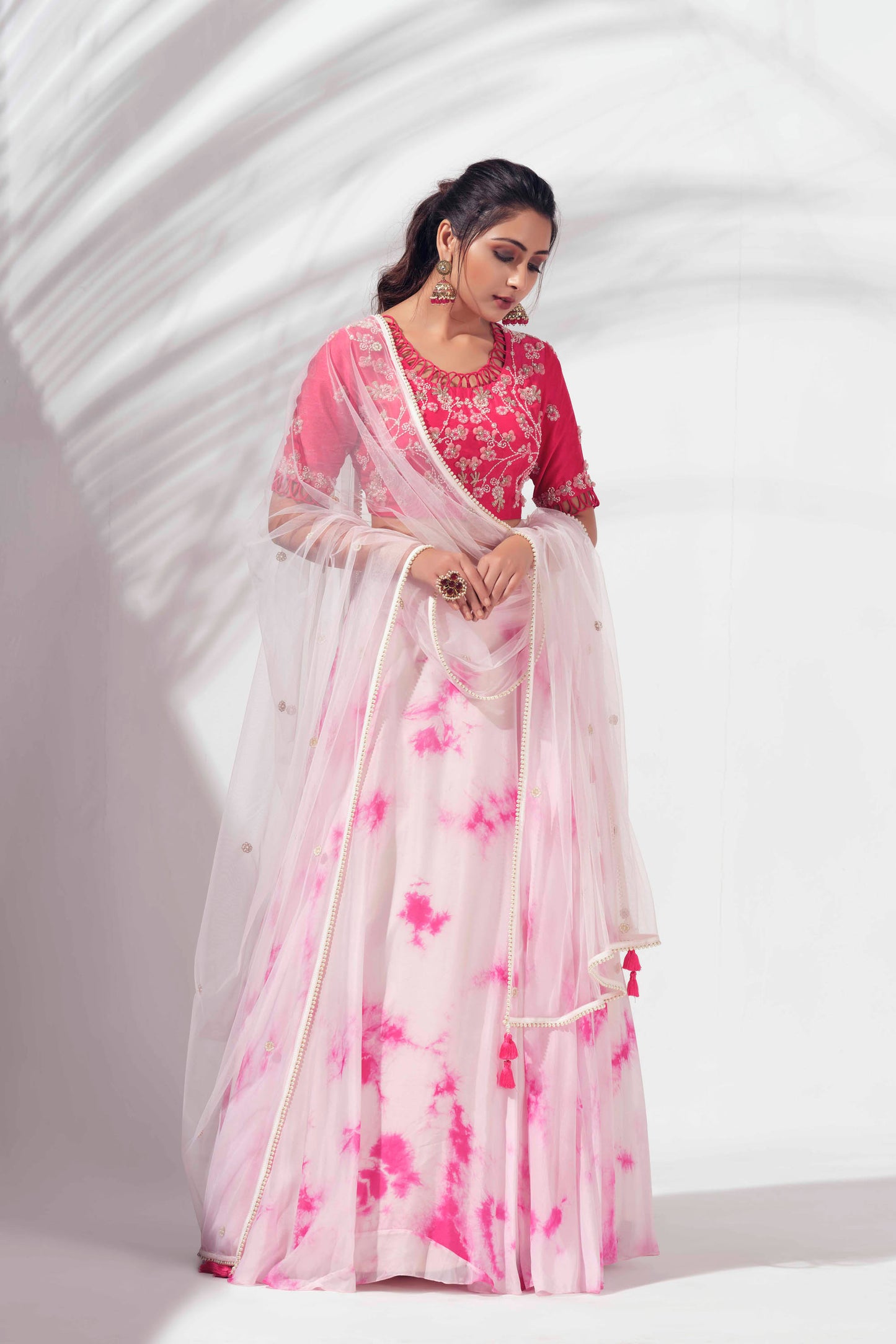 Light Pink Hand Tie - Dye Lehenga Set