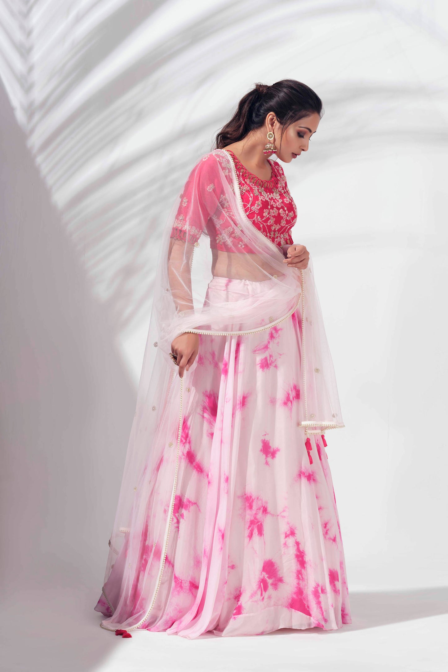 Light Pink Hand Tie - Dye Lehenga Set