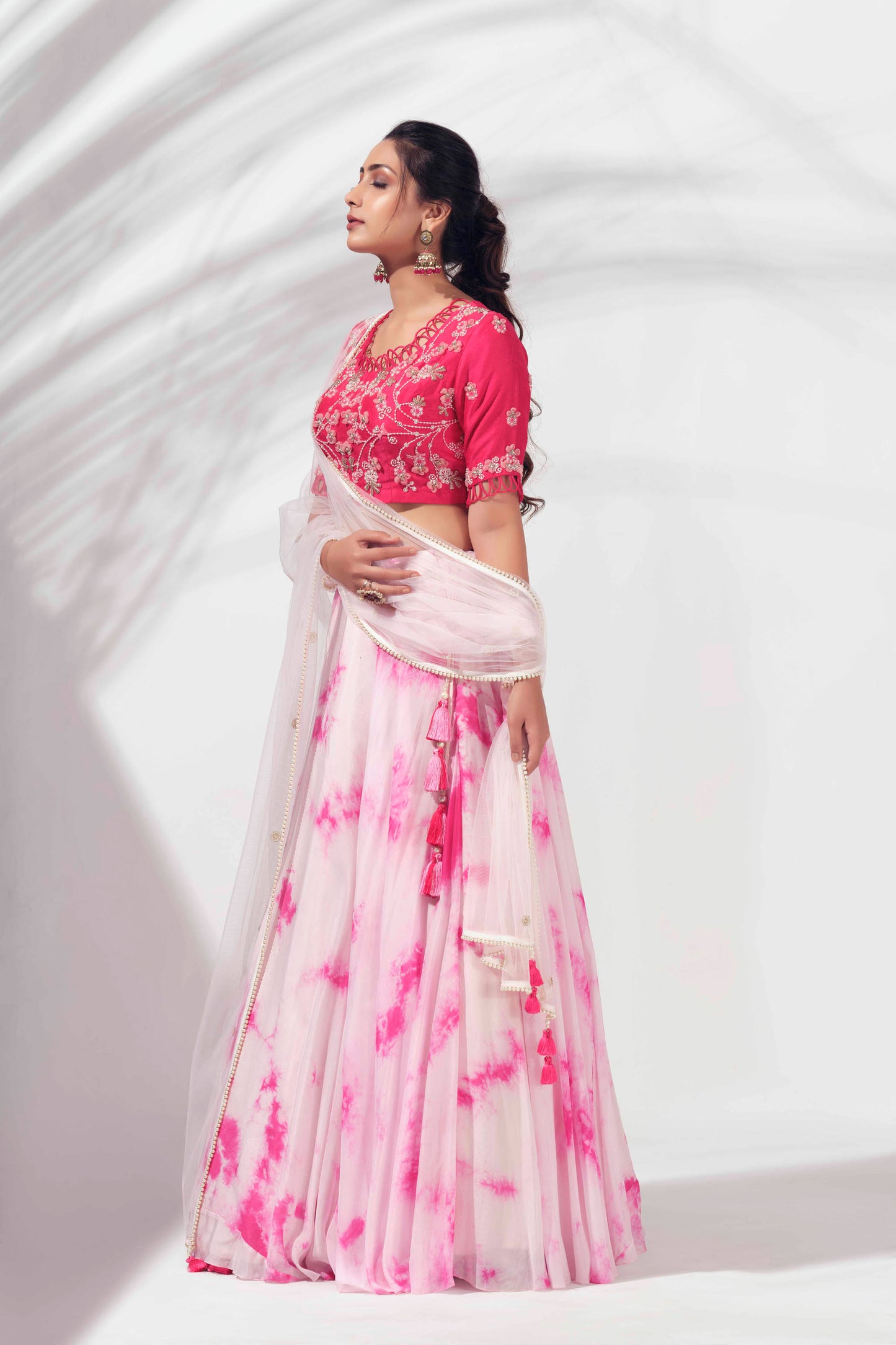 Light Pink Hand Tie - Dye Lehenga Set