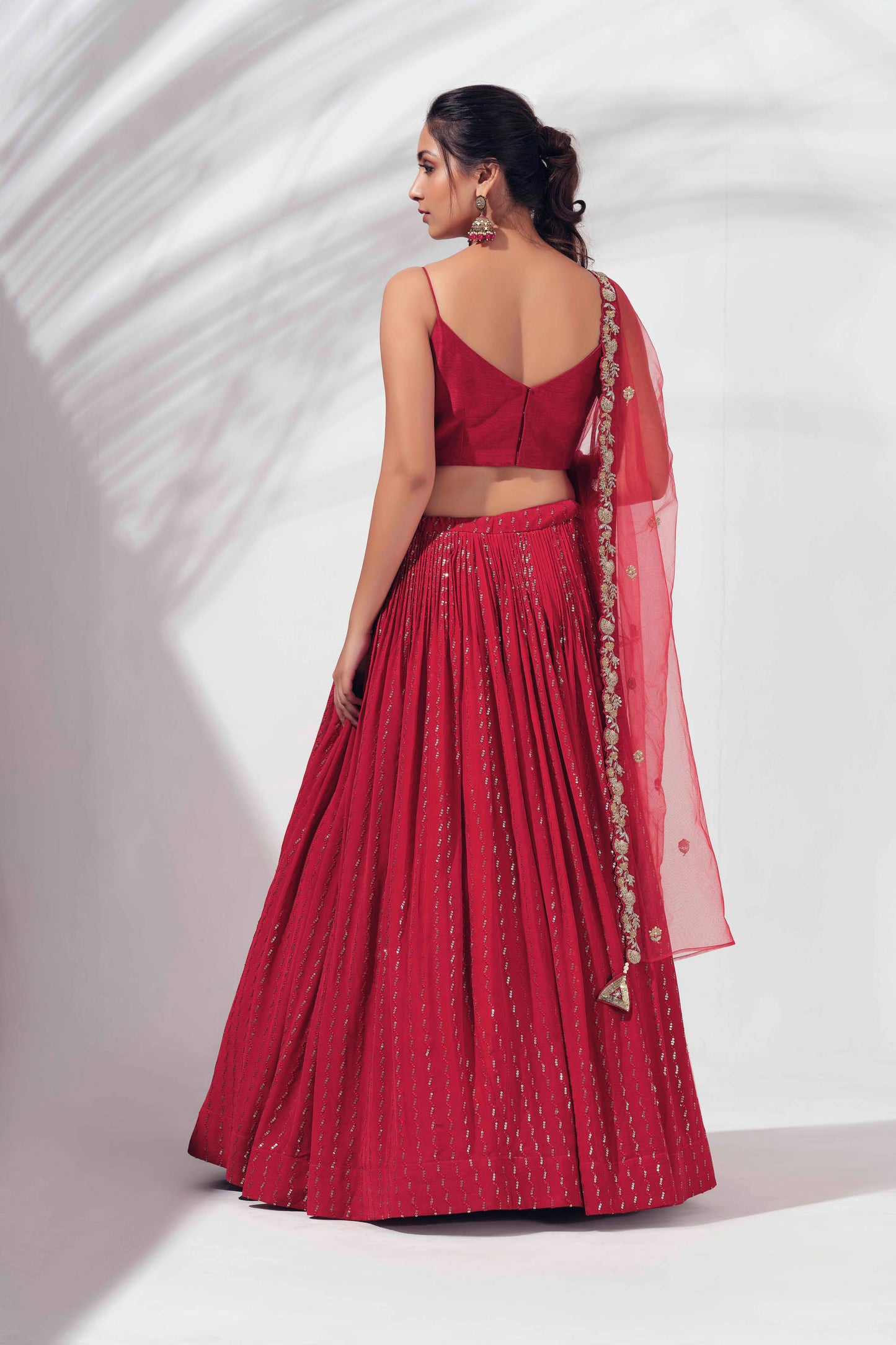 Red Gergette Crepe Pleated Lehenga