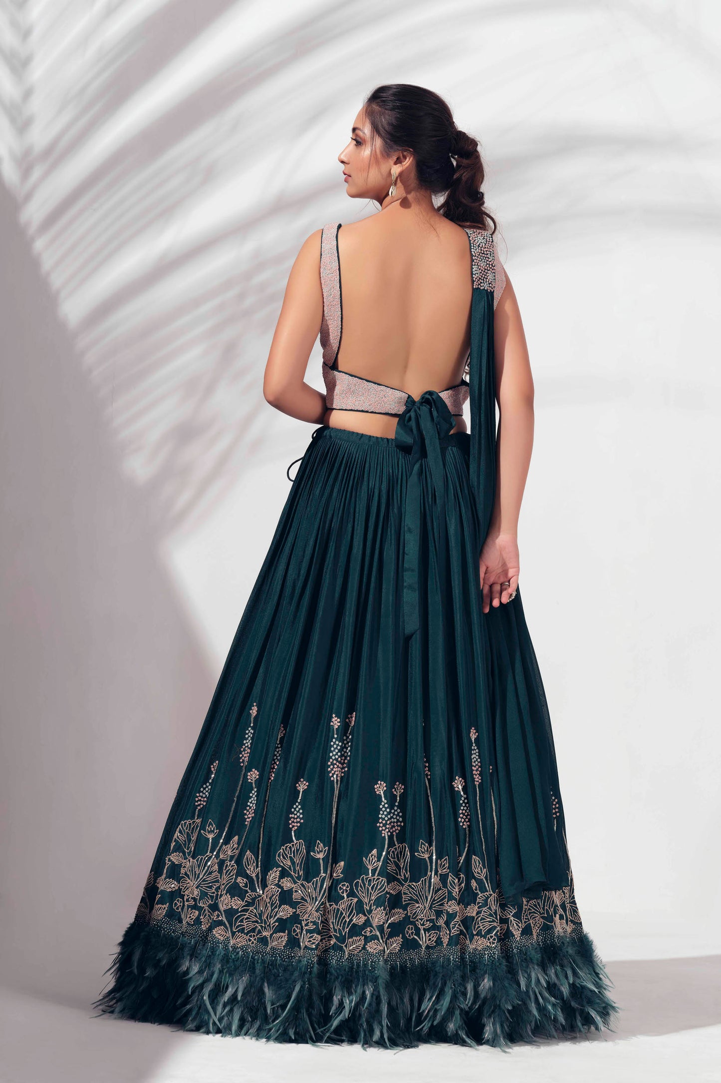 Midnight Green Georgette Crepe Lehenga Set