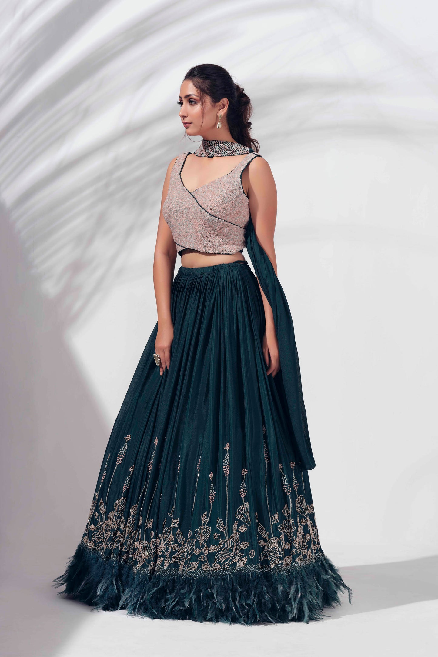 Midnight Green Georgette Crepe Lehenga Set