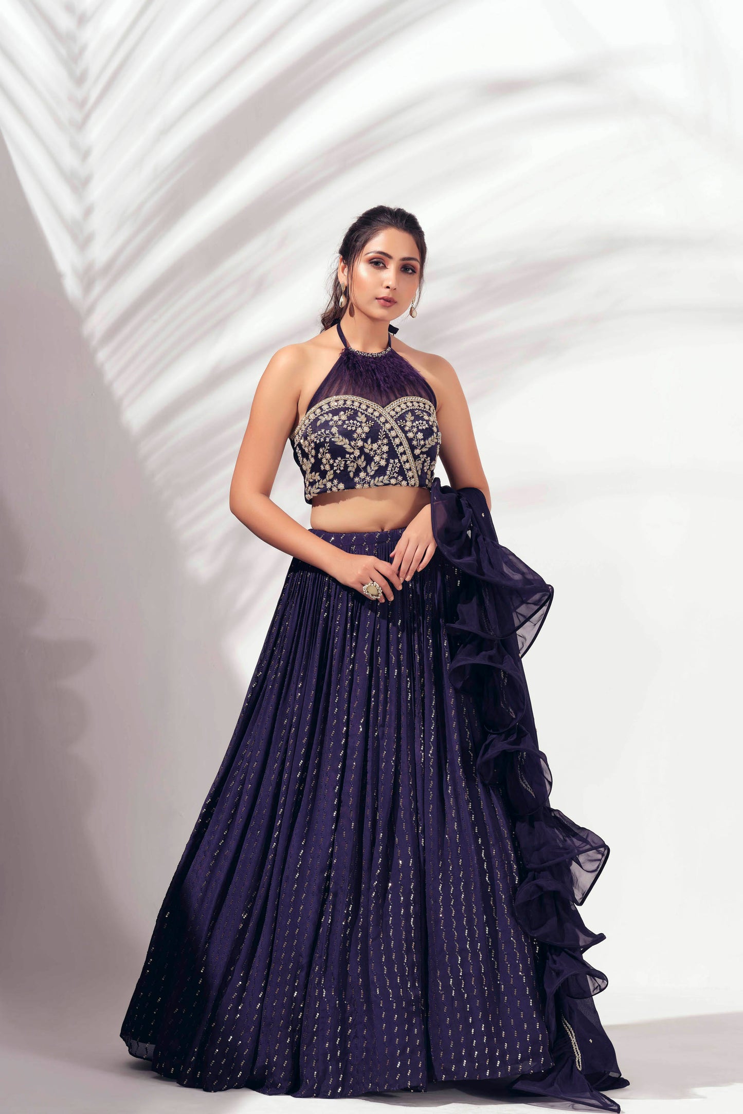 Violet Pleated Lehenga Set