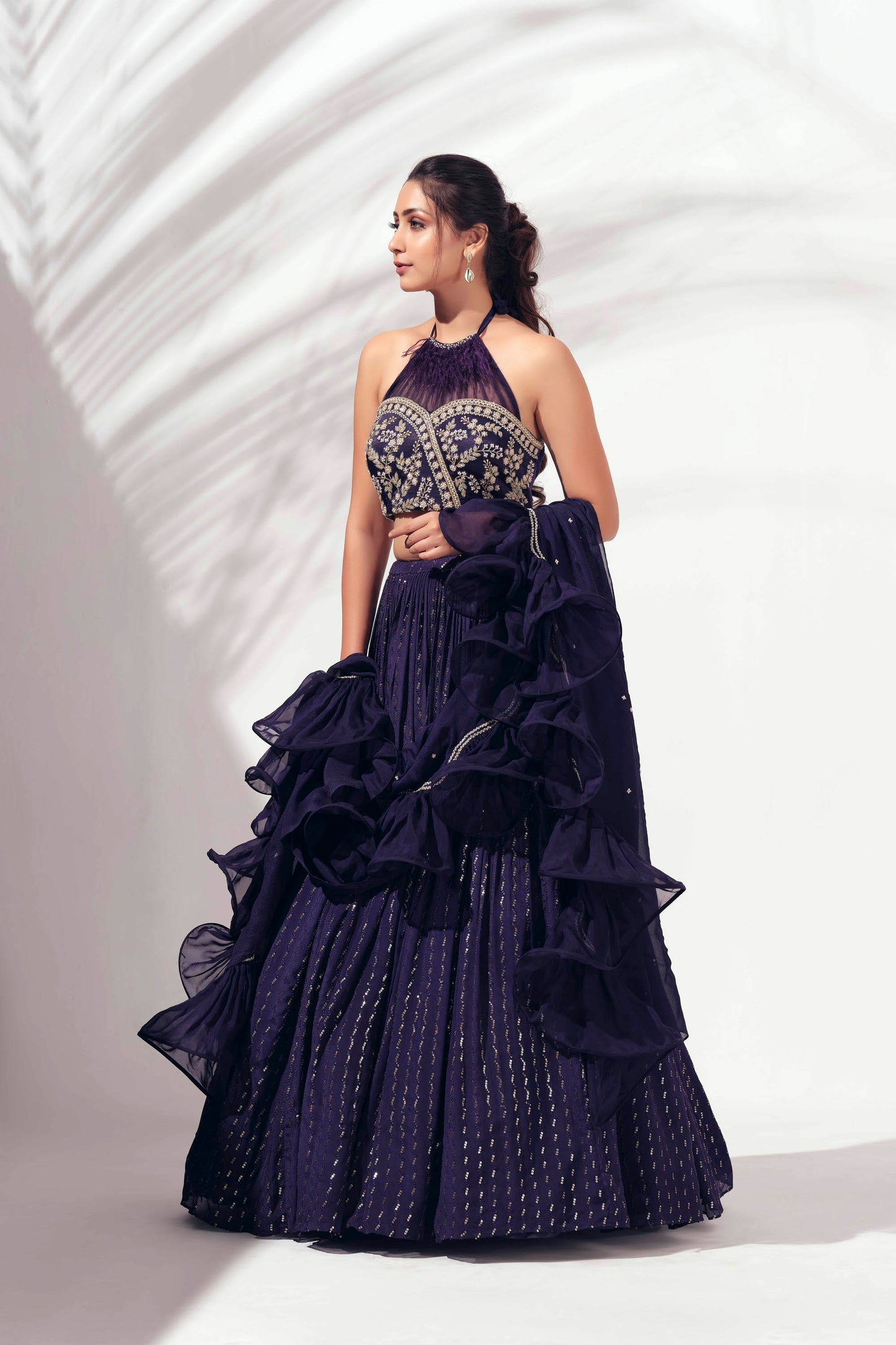 Violet Pleated Lehenga Set