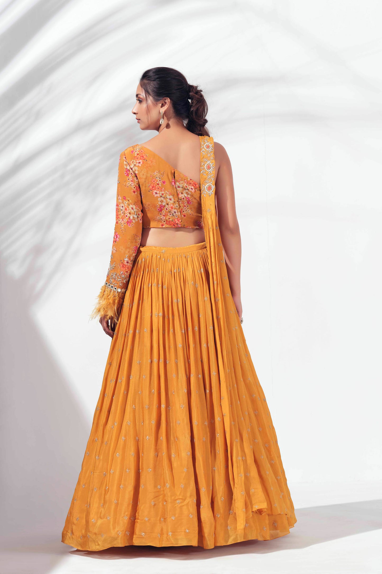 Light Greman Mustard Pleated Lehenga Set