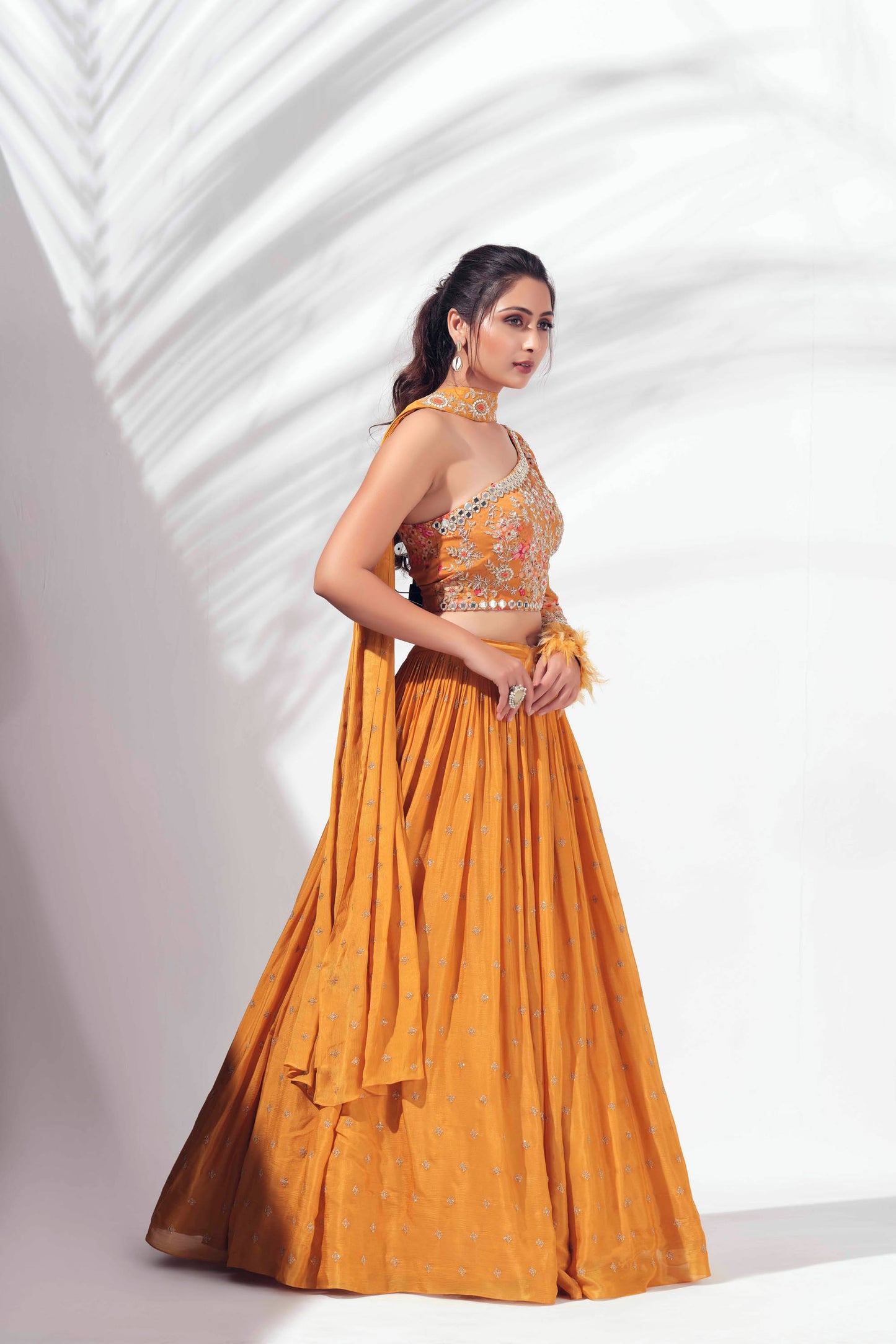 Light Greman Mustard Pleated Lehenga Set