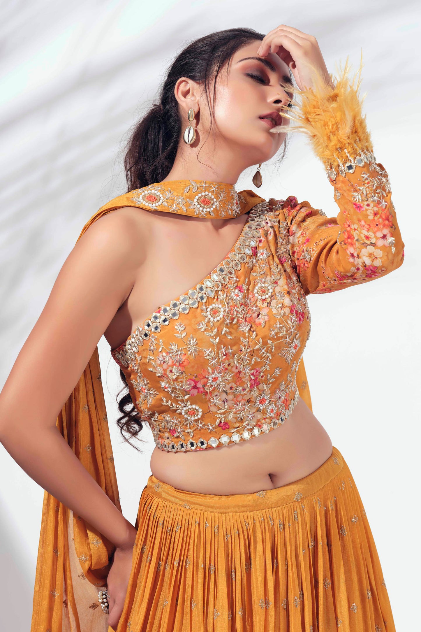 Light Greman Mustard Pleated Lehenga Set