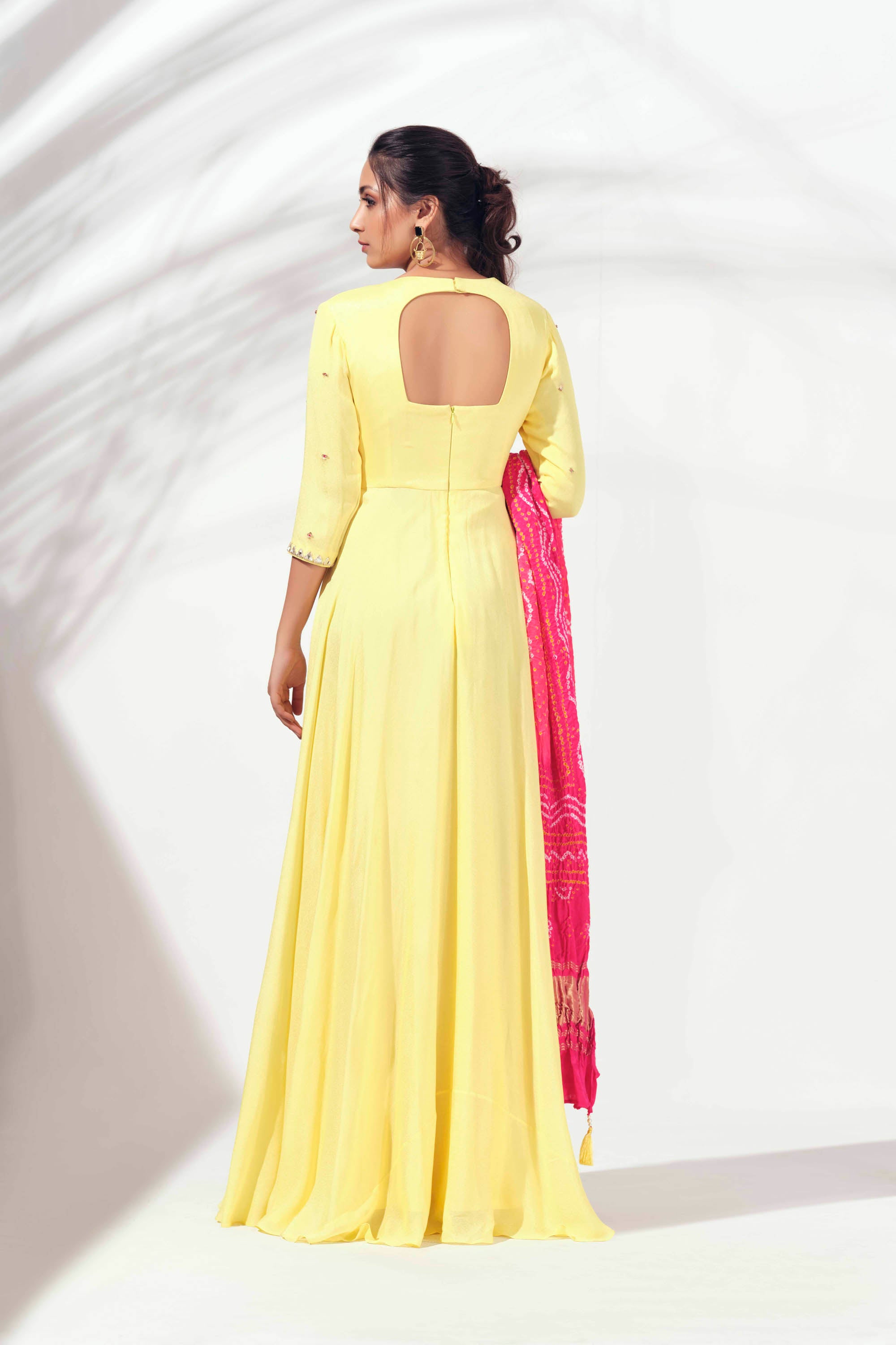 Yellow Hand Embroidered Flared Anarkali Set