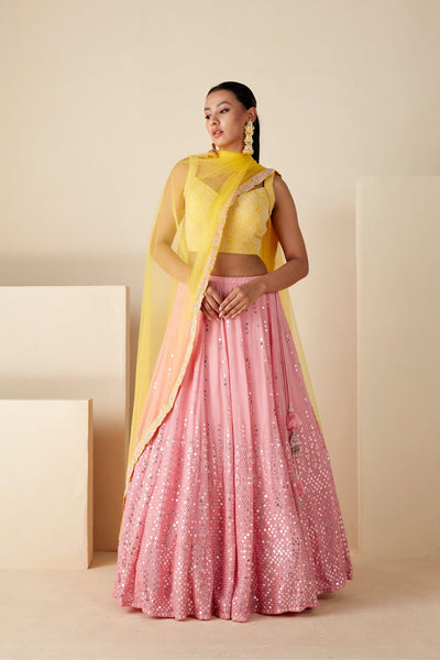 Pink And Yellow Lehenga Set