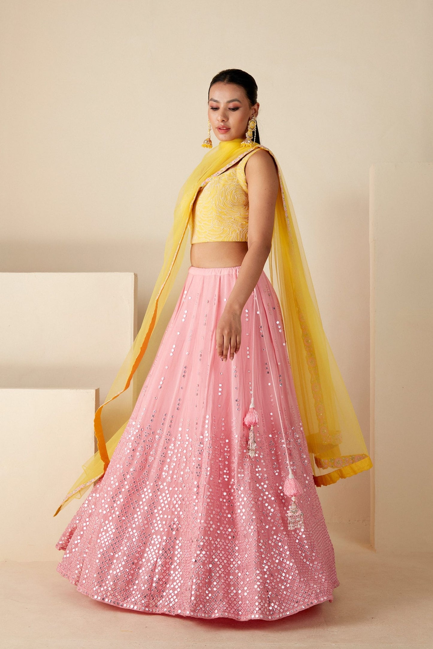 Pink And Yellow Lehenga Set