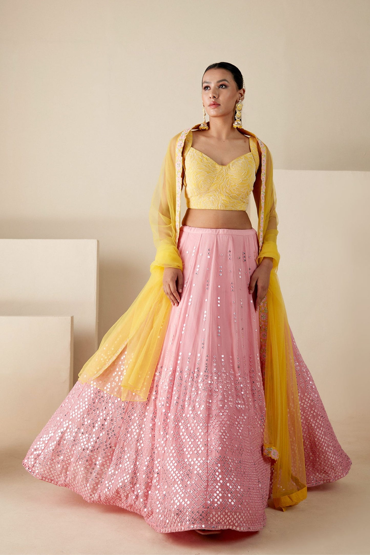 Pink And Yellow Lehenga Set