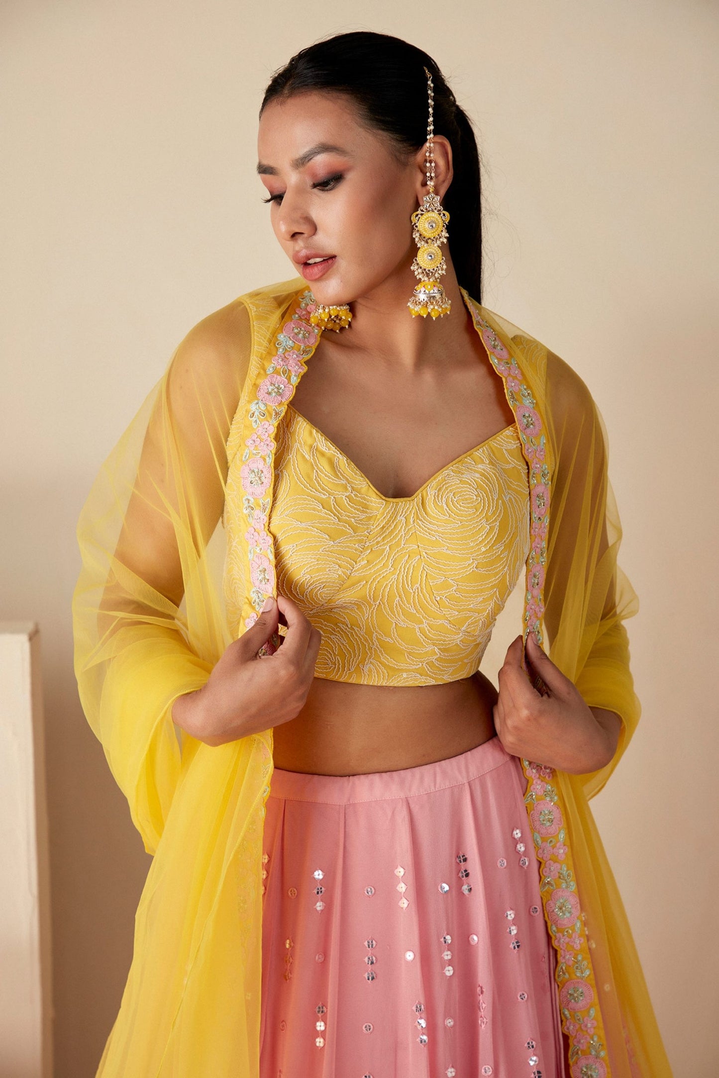 Pink And Yellow Lehenga Set