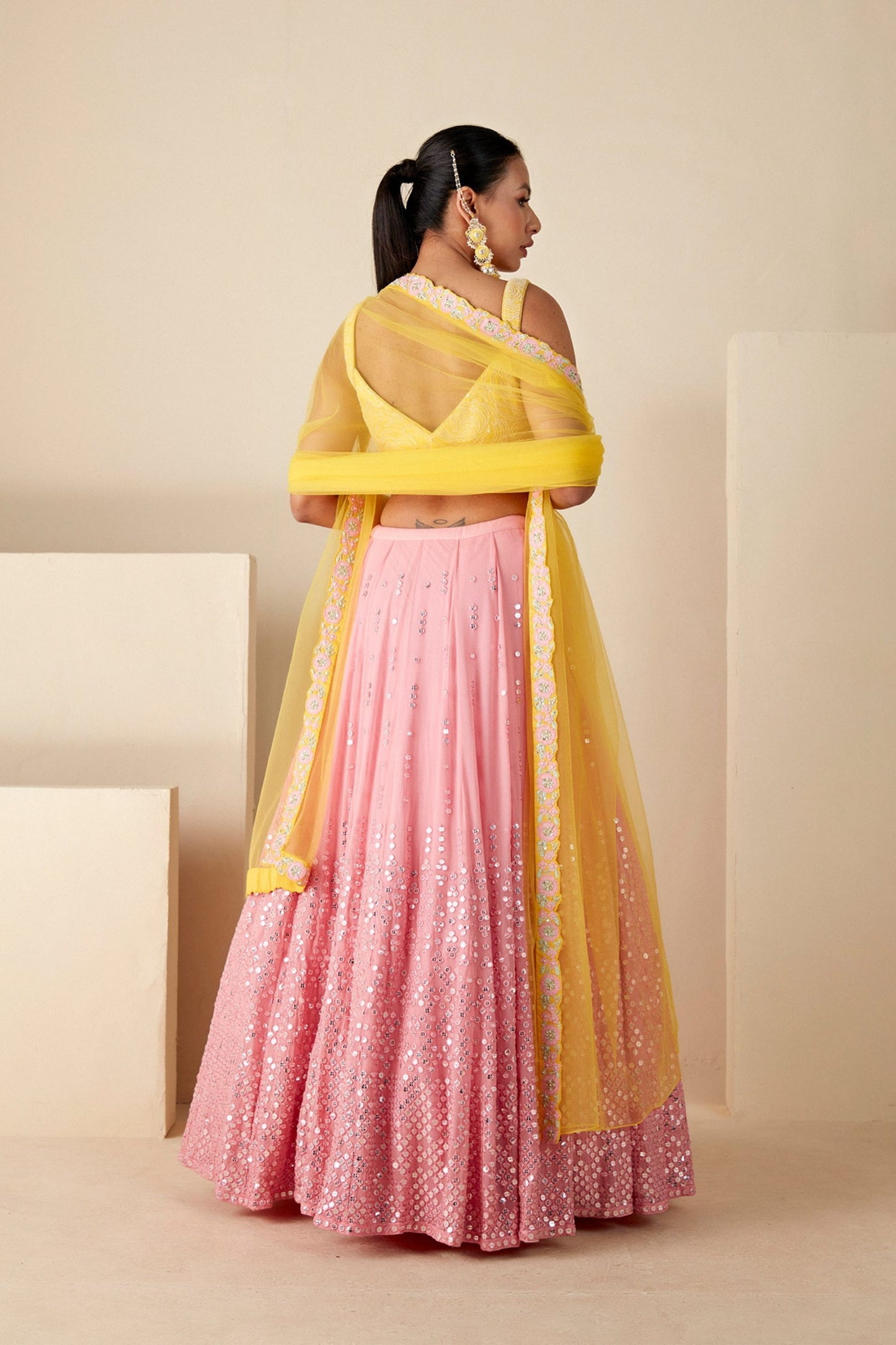 Pink And Yellow Lehenga Set
