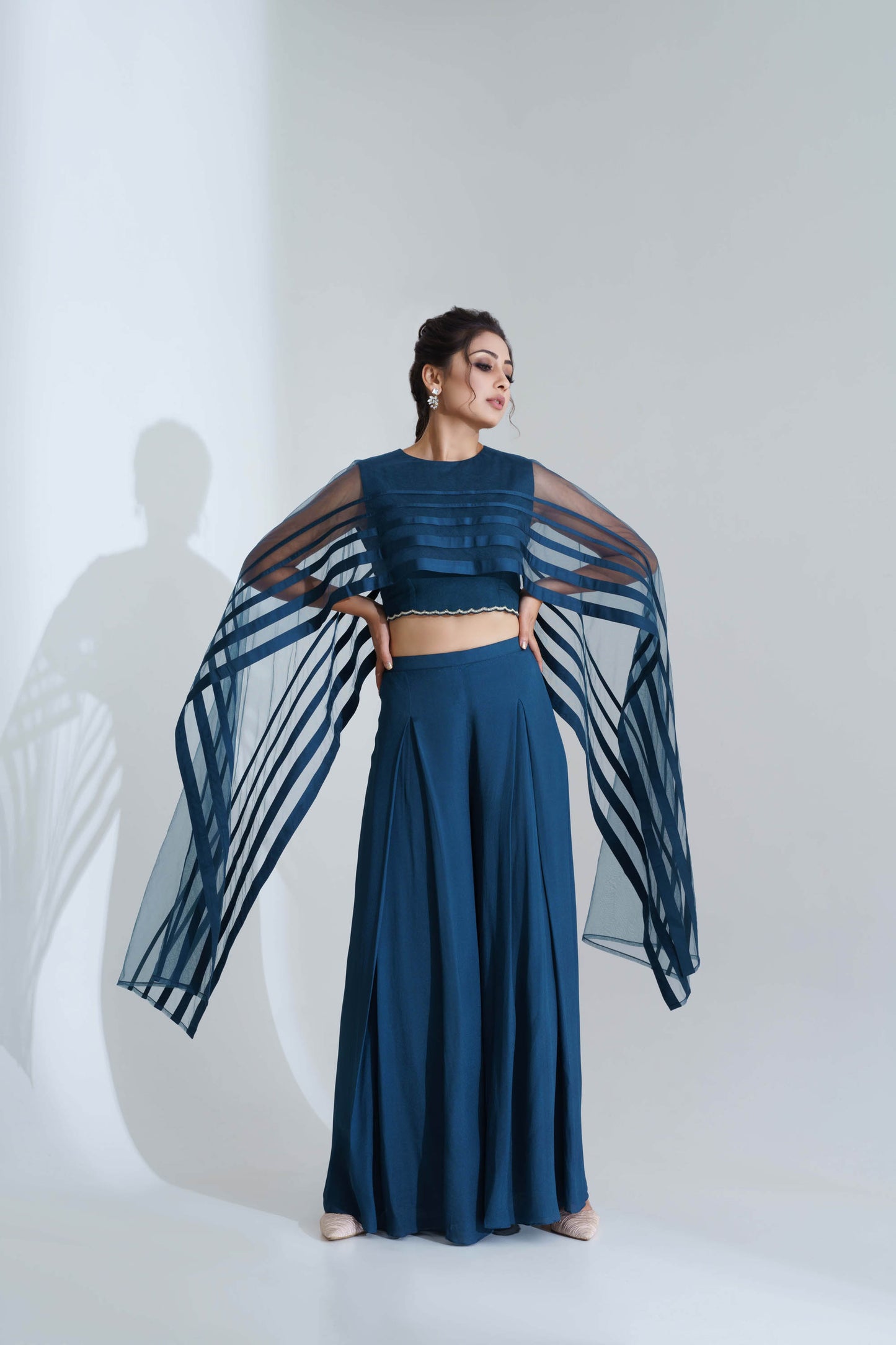 Blue Pleated Pant Set