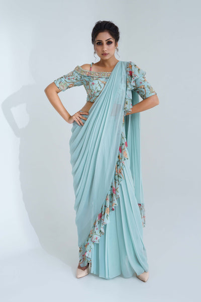 Light Blue Georgette Drape Saree