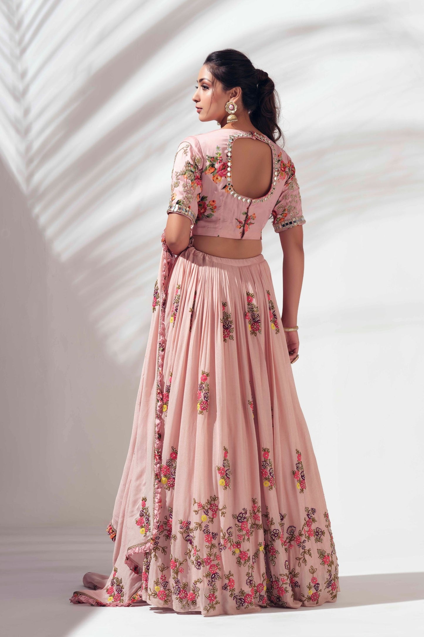 Blush Pink Thread Embroidered Lehenga Set